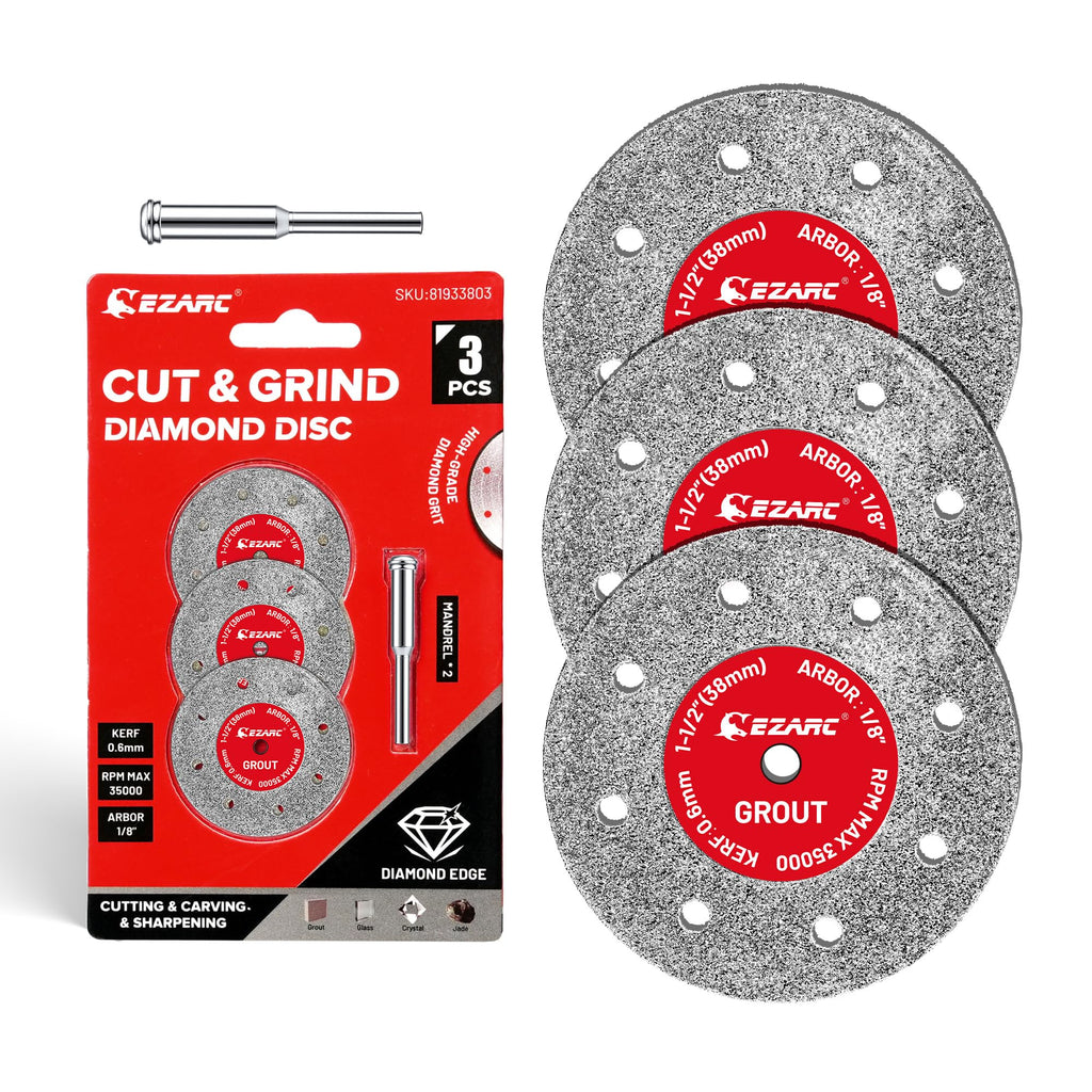EZARC 1-1/2 Diamond Tile Cutting Wheels with Mandrel, 0.6mm Kerf, 3-Pack