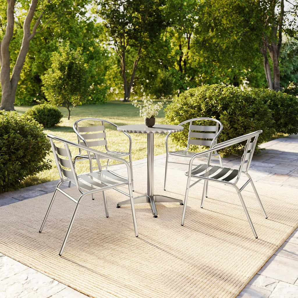 Lila 4 Pack Commercial Aluminum Indoor-Outdoor Restaurant Stack Chair with Triple Slat Back and Arms