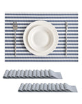 Blue White Striped Woven Vinyl Placemats Set of 24