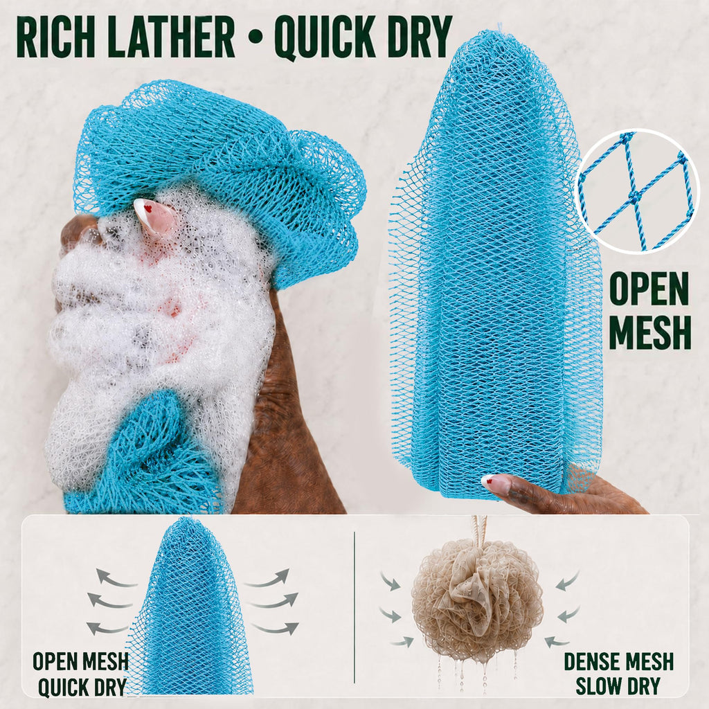 African Net Sponge, Exfoliating Body Scrubber for Back, 5 Pack