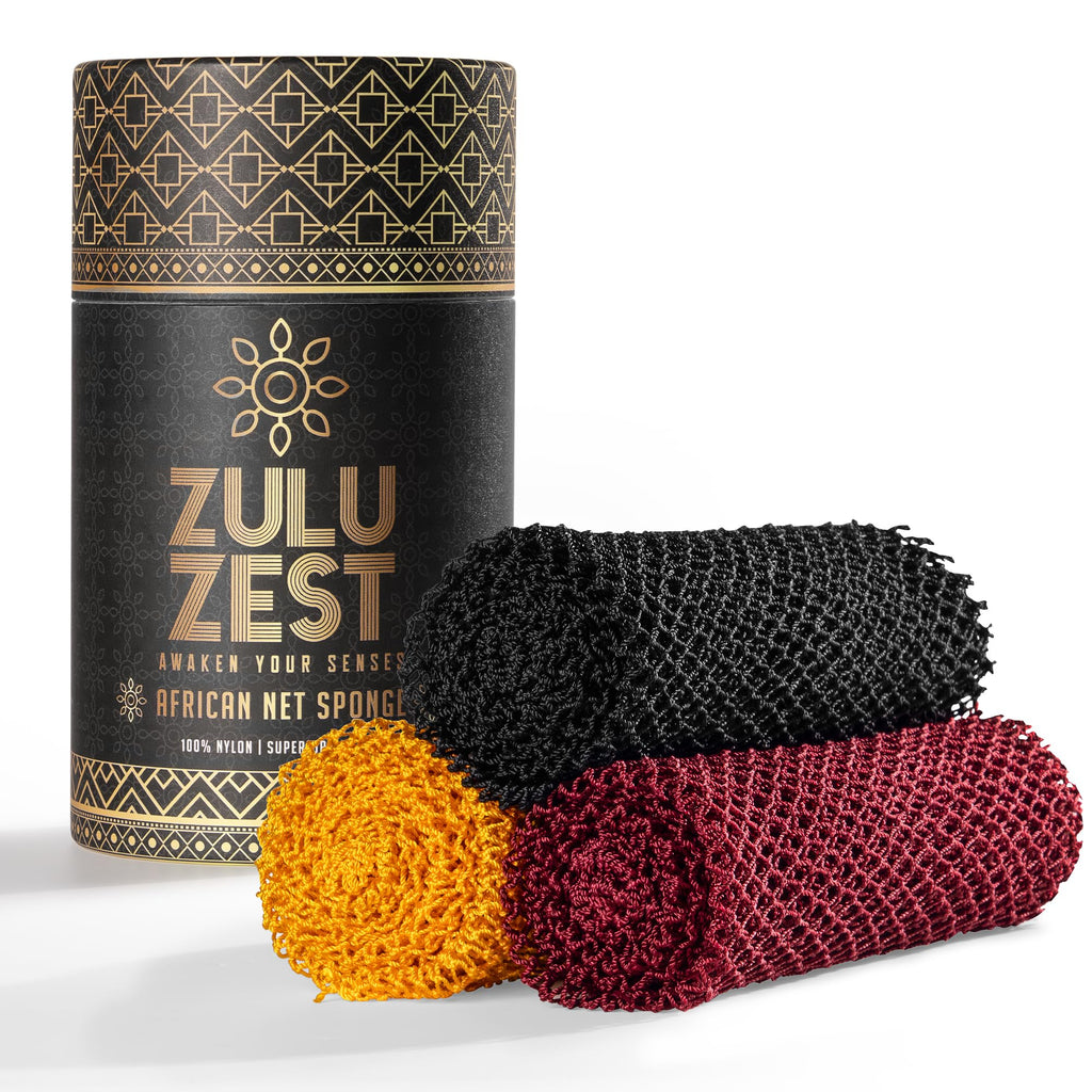 Authentic African Net Sponge – 3-Pack Exfoliating Mesh for Face & Body, Deep Clean, Quick Dry, Long-Lasting Bath