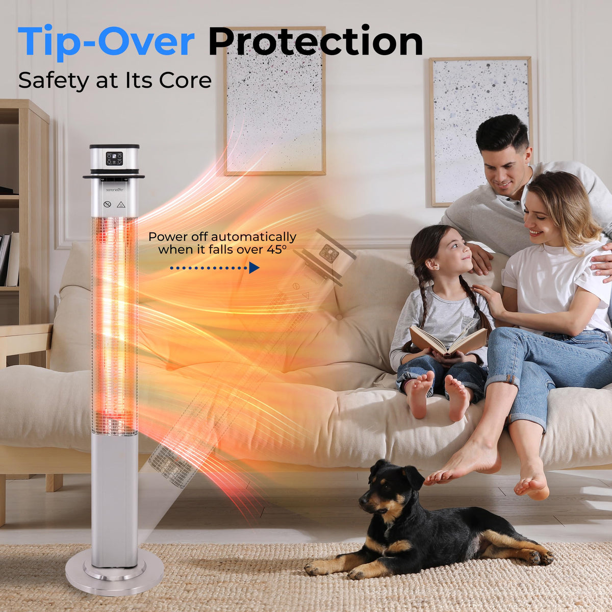 Infrared Patio Heater, 1500W Electric Standing with Remote Control, IP44 Approved, Odorless, Three Power Settings