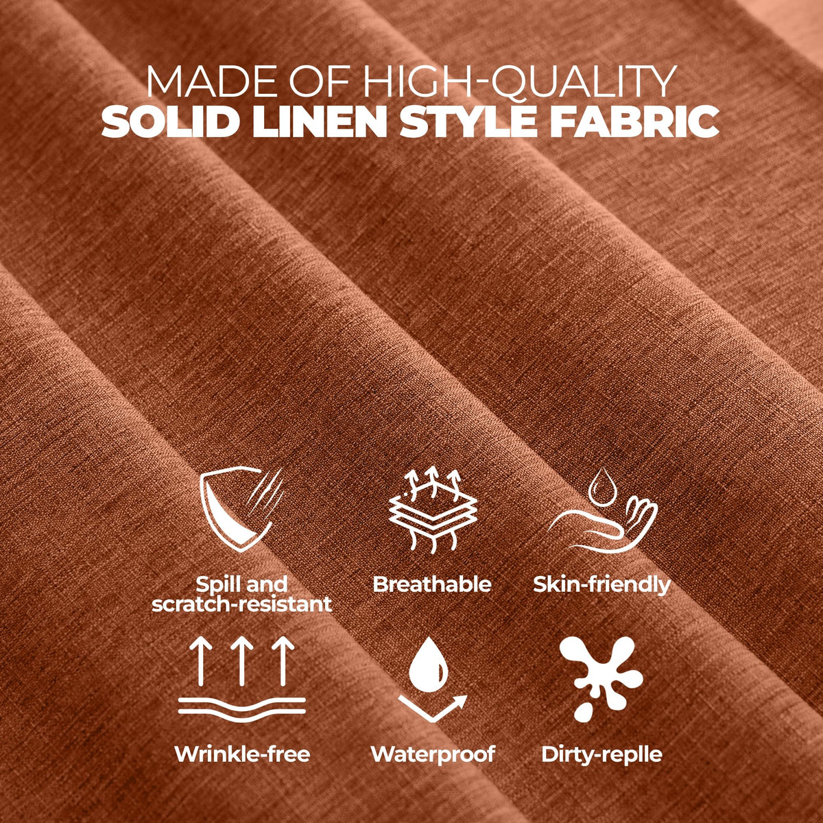 Linen Textured Fall Tablecloth Rectangular Burnt Orange, 52"x70"