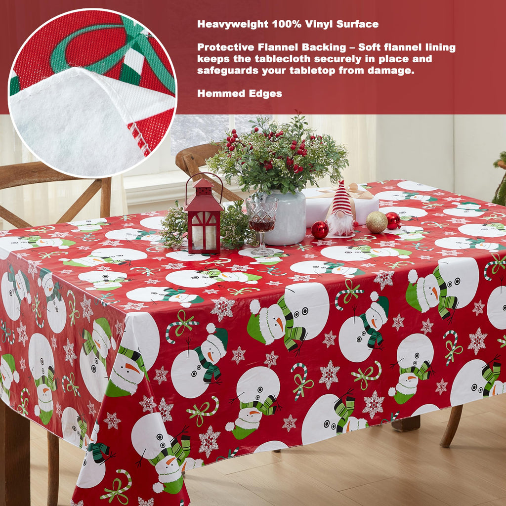 Christmas Red Swirling Snowman 52x70 Rectangle Vinyl Tablecloth
