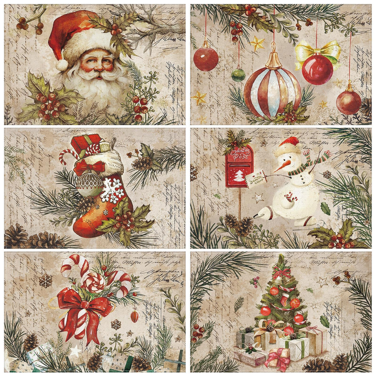 6 Pcs Christmas Placemats 12x18 Ball Washable Table Mats Xmas