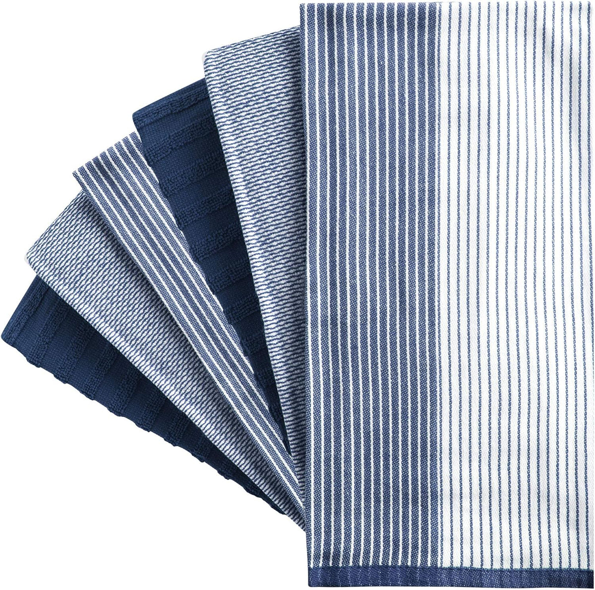 Premium Kitchen Towels 6 Pack 100% Cotton, 20"x28" Dish Towels - Navy Blue | Large Flat & Terry Kitchen Linen Set