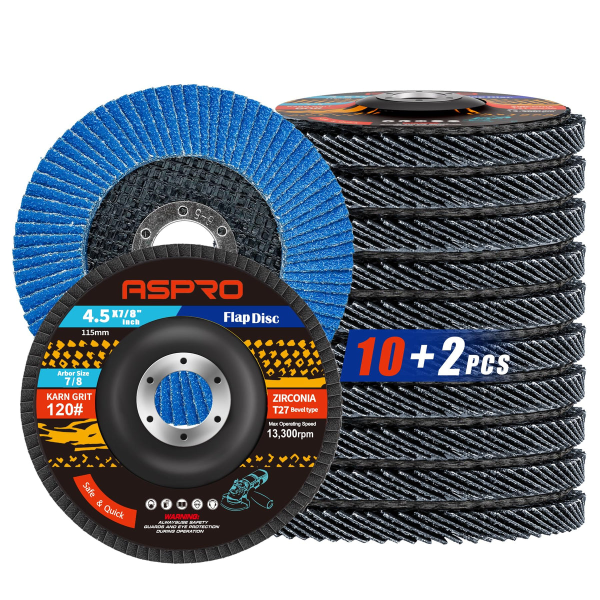 ASPRO Flap Discs 4 1/2 for Angle Grinder, Flap Discs 120 Grit, 12 Pack