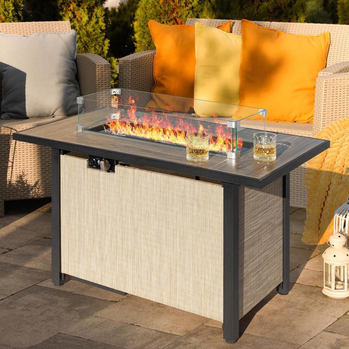 Tempered Glass Wind Guard for Rectangular Fire Pit Table 28.7''*10.2''*5.5'' Inch Durable Transparent Flame Shield