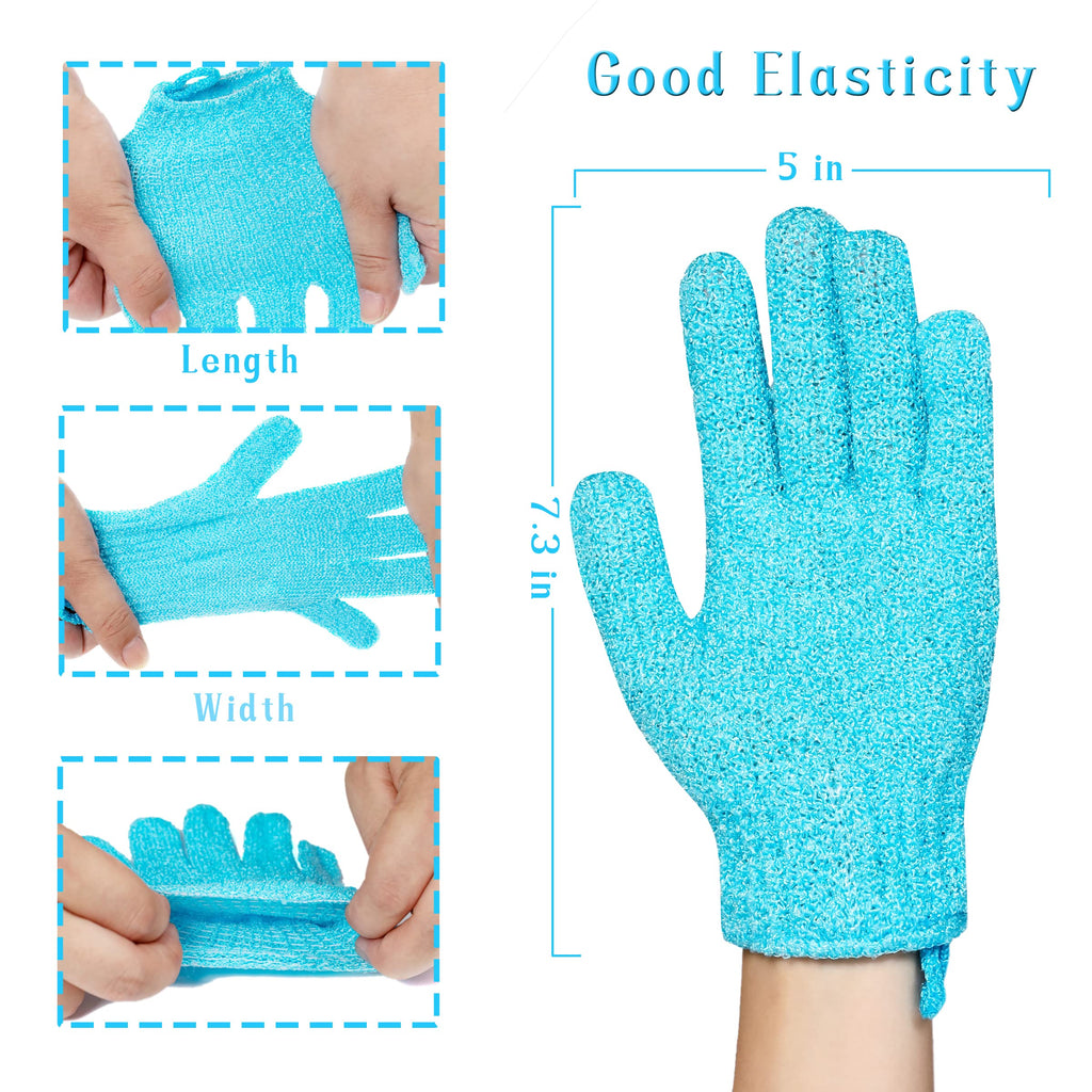 Bath Gloves 16 Pcs Exfoliating with Hanging Loop, 8 Colors