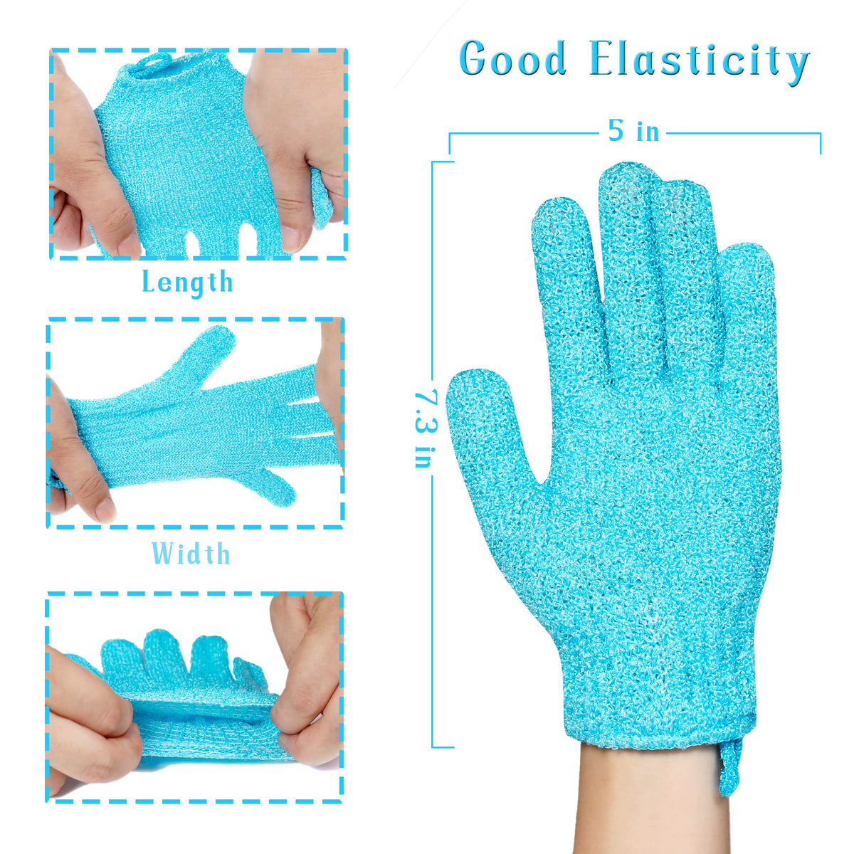 Bath Gloves 16 Pcs Exfoliating with Hanging Loop, 8 Colors