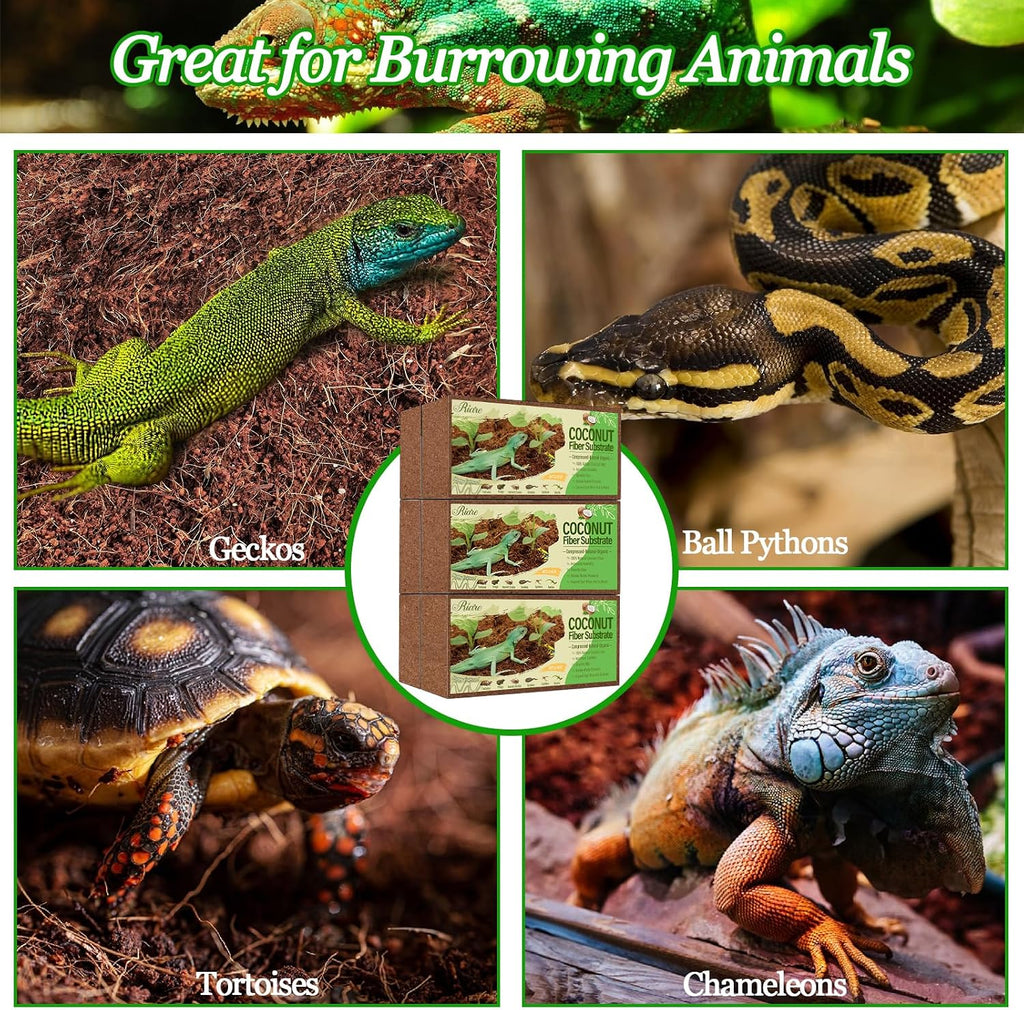 6 Pack Natural Coconut Fiber Substrate, Coco Coir Reptile Bedding