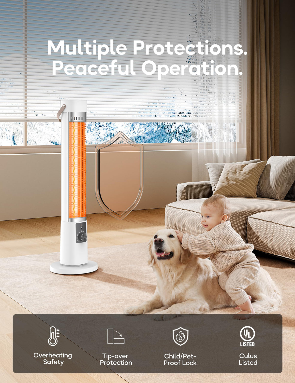 Patio Heater for Outdoor Use, Infrared Electric Outdoor Heater, 1500W Instant Heating, 60-Degree Oscillation, 9 Heat
