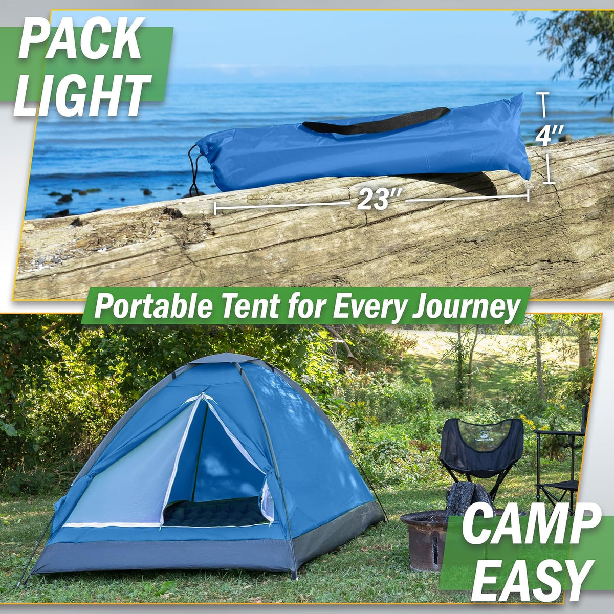 2 Person Camping Tent with Rain Fly and Carrying Bag - Lightweight Outdoor Pop Up Tents for Camping Essentials, Music