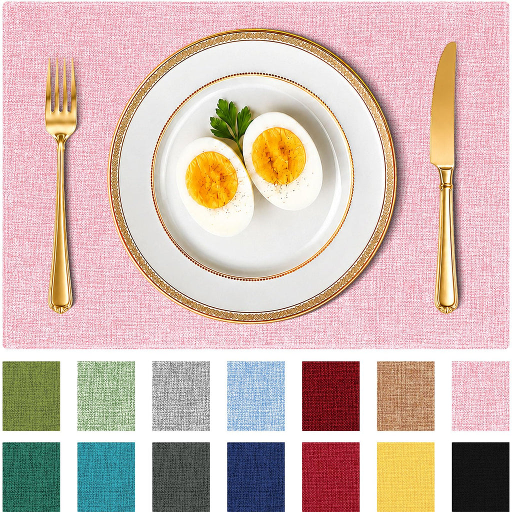 Placemats Set of 4, Cotton Linen Blend Cloth Place Mats, Pink