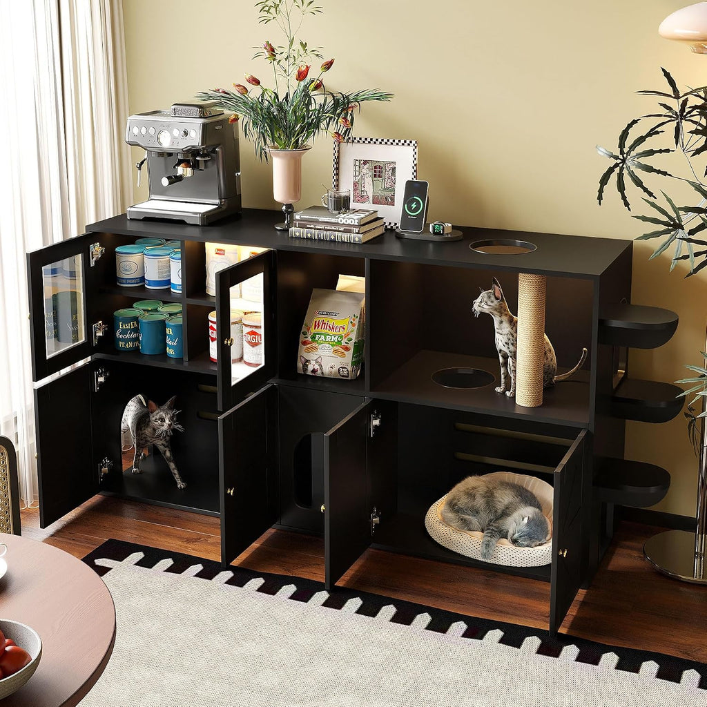 Farmhouse Cat Litter Box Enclosure Hidden Cat House Black