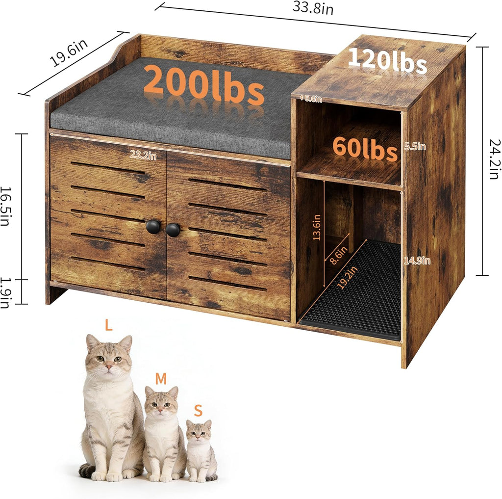 Cat Litter Box Enclosure, Hidden Litter Box Cabinet Furniture with Scratch Pad, Farmhouse Indoor Cats House with