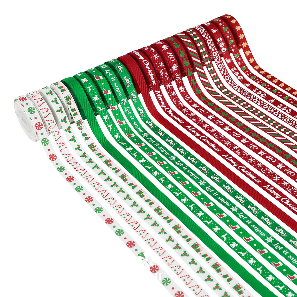 3/8 inch 100 Yards Assorted Christmas Ribbon - Pack of 20 in Red