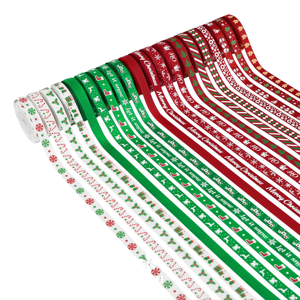 3/8 inch 100 Yards Assorted Christmas Ribbon - Pack of 20 in Red