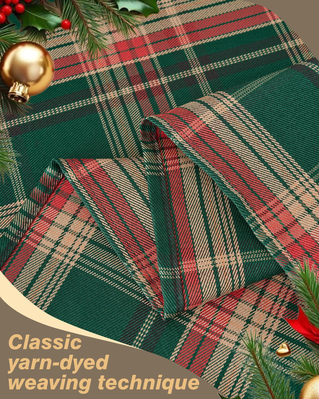 Round Christmas Tablecloth 60 Inch, Green and Red Buffalo Plaid
