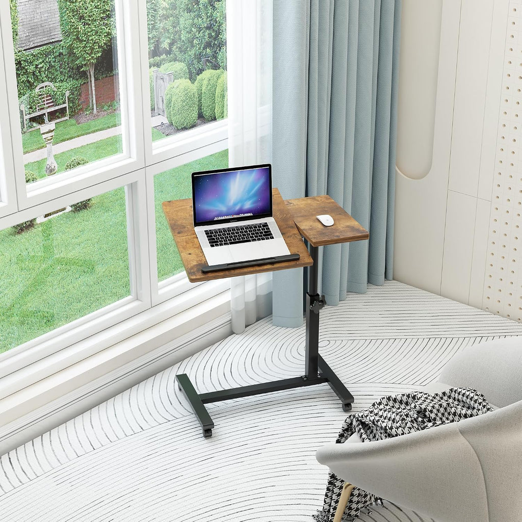 Adjustable Overbed Table with Wheels, Rolling Laptop Bed Desk for Home Hospital Use, Height & Tilt Adjustable Mobile
