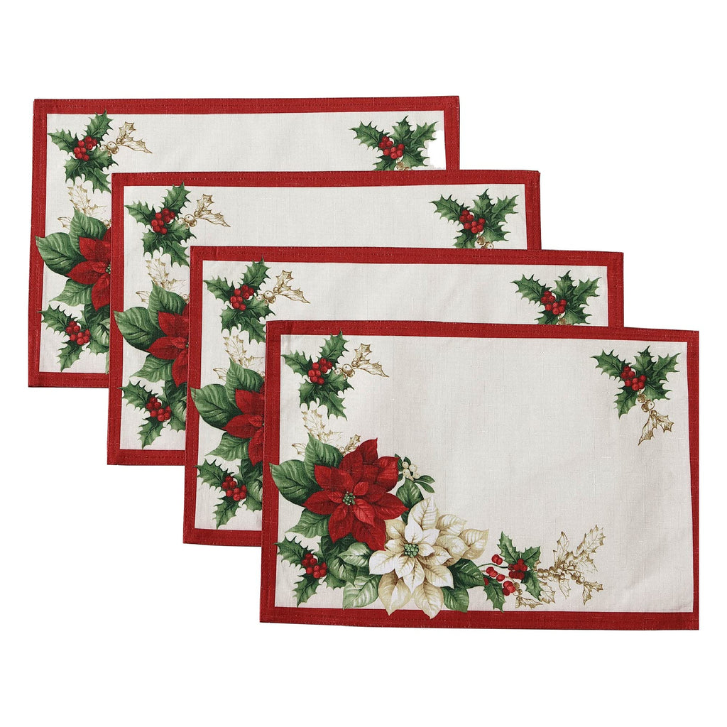 Red and White Poinsettias Placemat, Set of 4, Multicolor - 13" W x 19" L