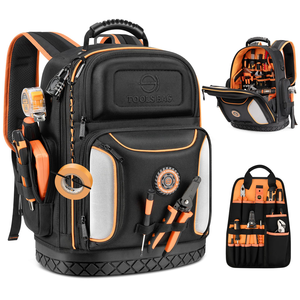18.1-inch Heavy-Duty Tool Backpack, 75 Pockets, Black