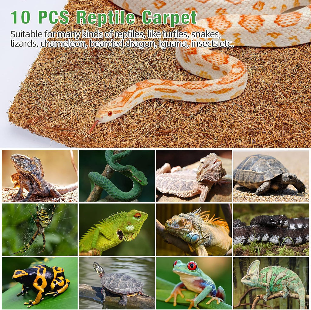 10 Pcs Reptile Carpet 12x12 Inch Coconut Fiber Mat for Tank Bedding
