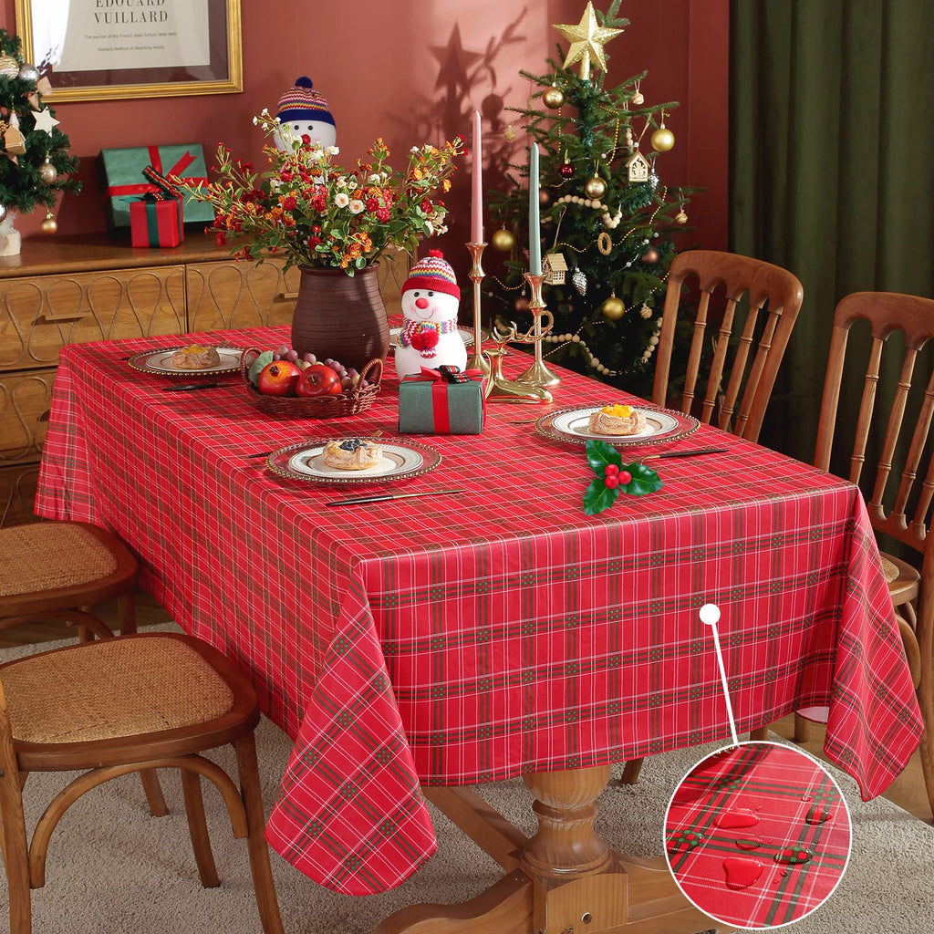 Christmas Vinyl Tablecloth Rectangle Buffalo Plaid, Red, 52"x70"