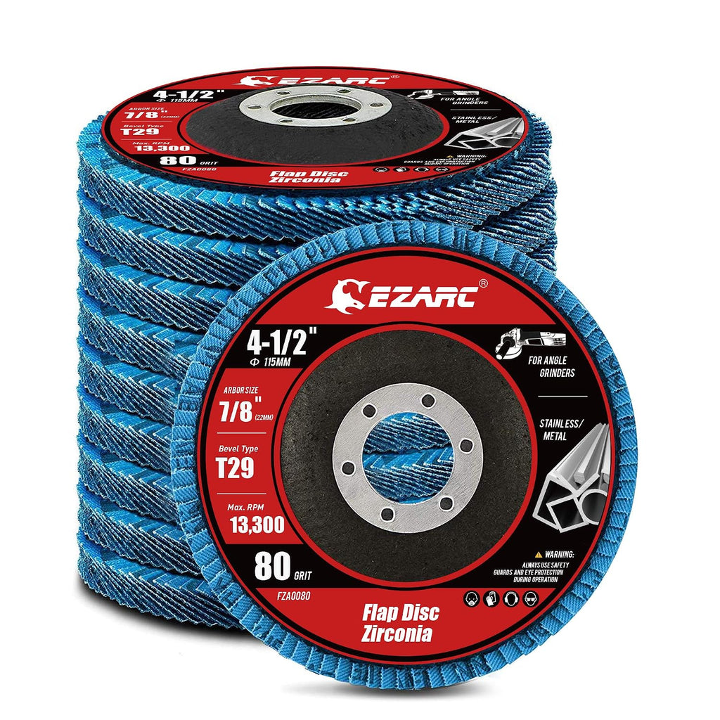 EZARC Zirconia Flap Discs 80 Grit, 4-1/2 x 7/8-Inch, Type 29, 10-Pack