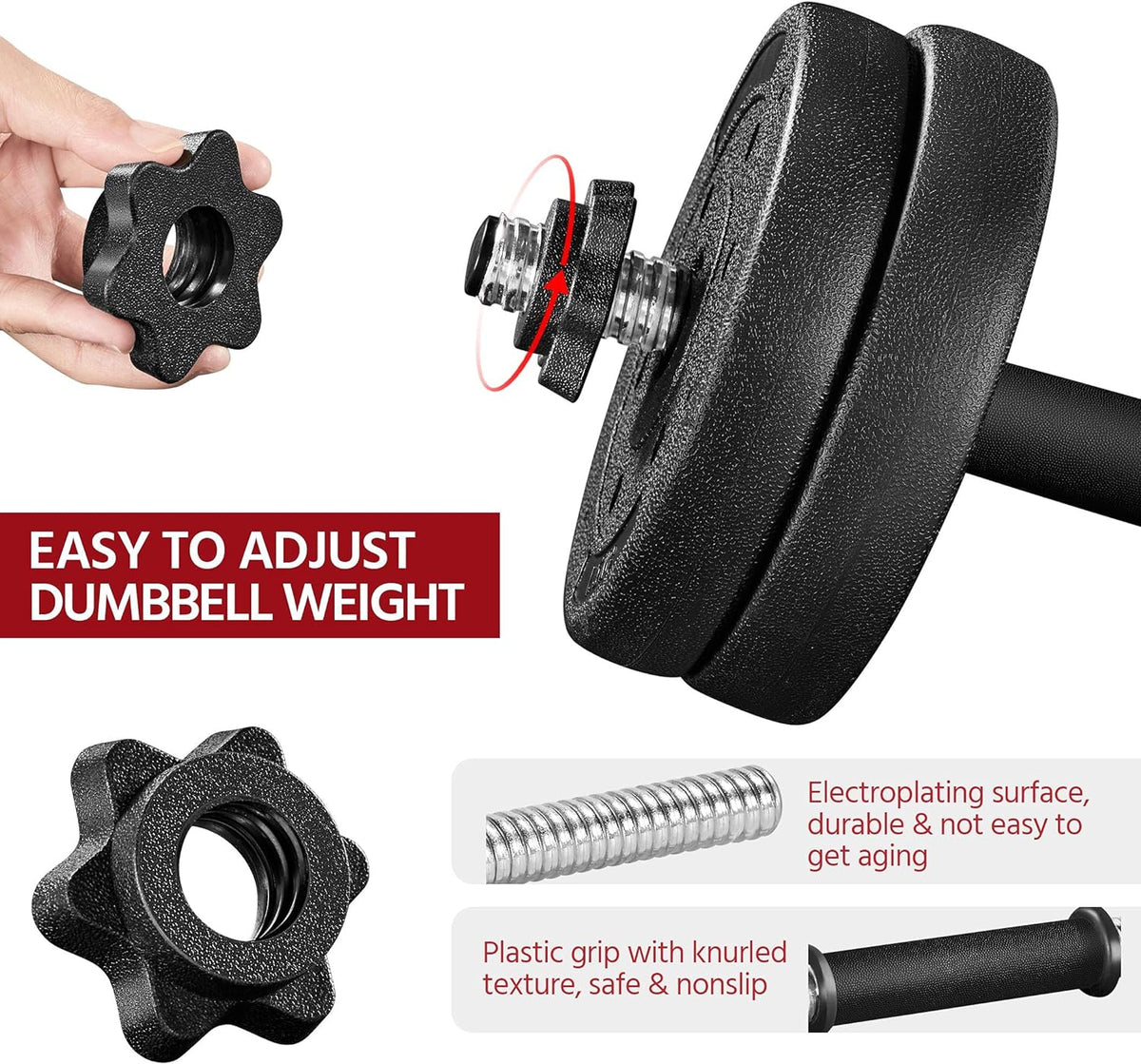 Adjustable Dumbbell Sets Free Weights for Women Men Beginner Dumbbells Changeable Home Gym Apartment Exercise &