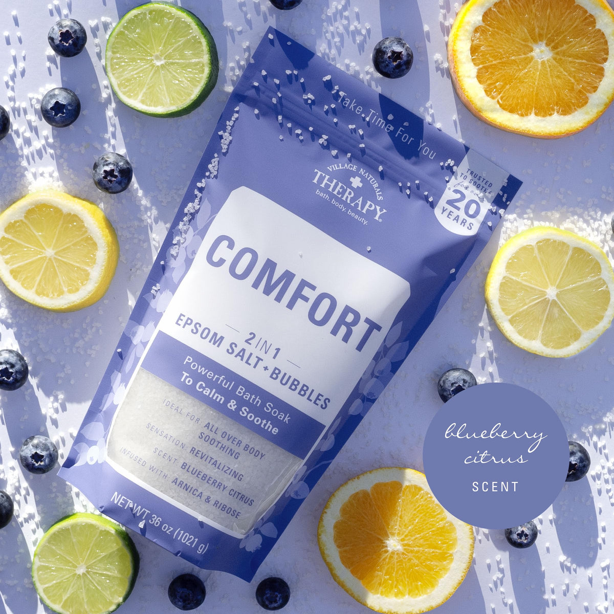 Comfort Foaming Bath Soak, Blueberry Citrus Scent, 36 oz, Pack of 2