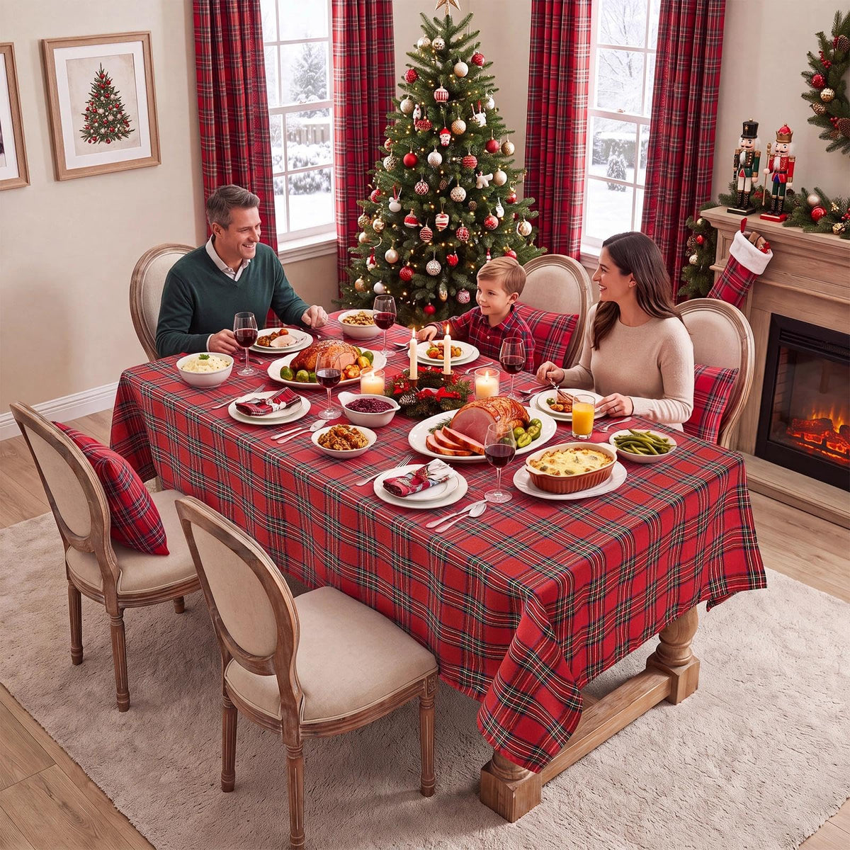Christmas Checkered Tablecloth Rectangle, Red, 54 x 80 Inch