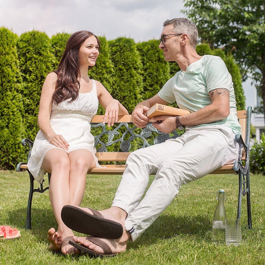 50'' Patio Park Garden Bench, Outdoor Furniture Rose Cast Iron | Porch Loveseat for 2 Person with Hardwood Frame and