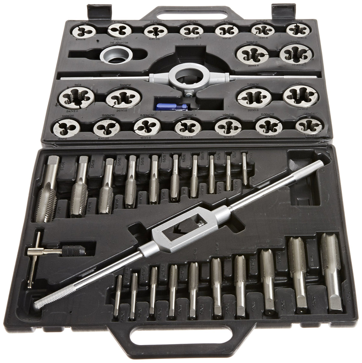 Drill America 45 Piece Carbon Steel Tap and Die Set (1/4" - 1", NC and NF), DWT Series