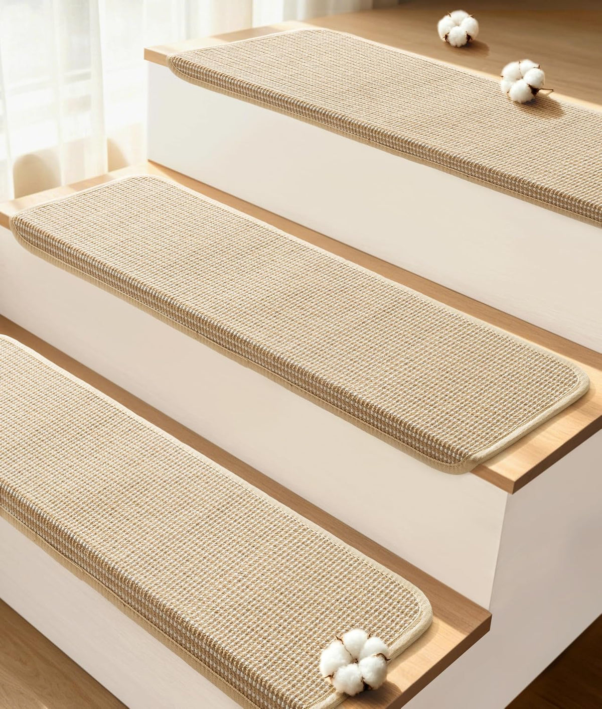 Bullnose Stair Treads for Wooden Steps: 14 Pack Bullnose Stair Carpet Treads Washable Non Slip Peel and Stick Carpet