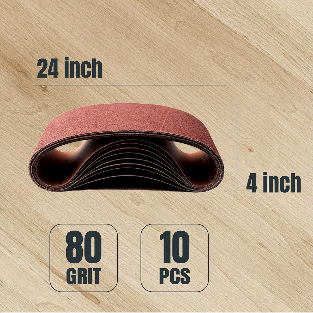 POWERTEC 4 x 24 Inch Sanding Belts, 10 PK, 80 Grit, 4x24 Belt Sander Sanding Belts Assortment, Aluminum Oxide Sandpaper for Oscillating Belt Sander, Woodworking, Metalworking (110090)