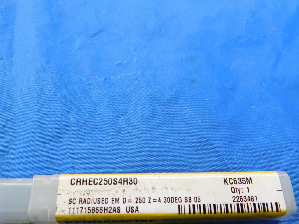 NEW KENNAMETAL 1/4 O.D. TiAlN Corner Radius Carbide END Mill 4 FL 2263481 .25 - MB2805LVR