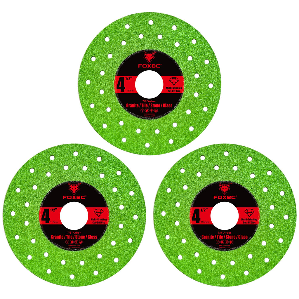 FOXBC 4-1/2 inch Tile Cutter Diamond Saw Blades for Angle Grinder, Multi-Purpose Cut-Off & Grinding Disc for Porcelain, Glass, Ceramic, Marble, Stone, 7/8" Arbor - 3 Pack