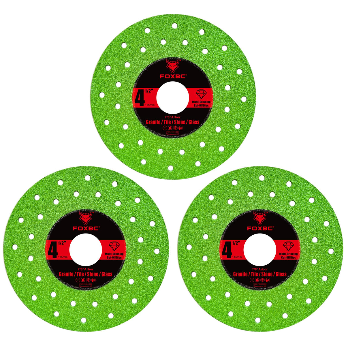 FOXBC 4-1/2 inch Tile Cutter Diamond Saw Blades for Angle Grinder, Multi-Purpose Cut-Off & Grinding Disc for Porcelain, Glass, Ceramic, Marble, Stone, 7/8" Arbor - 3 Pack