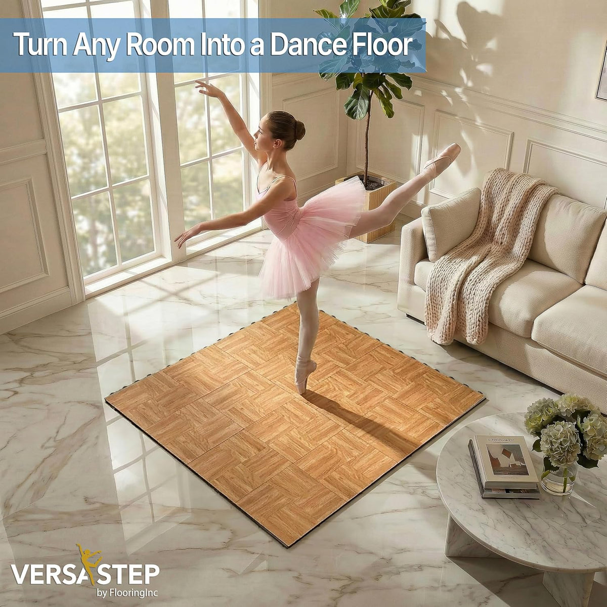 VersaStep by FlooringInc 12 x 12 Inch Interlocking Dance Floor Tiles, Portable Vinyl Dance Floor for Home Practice