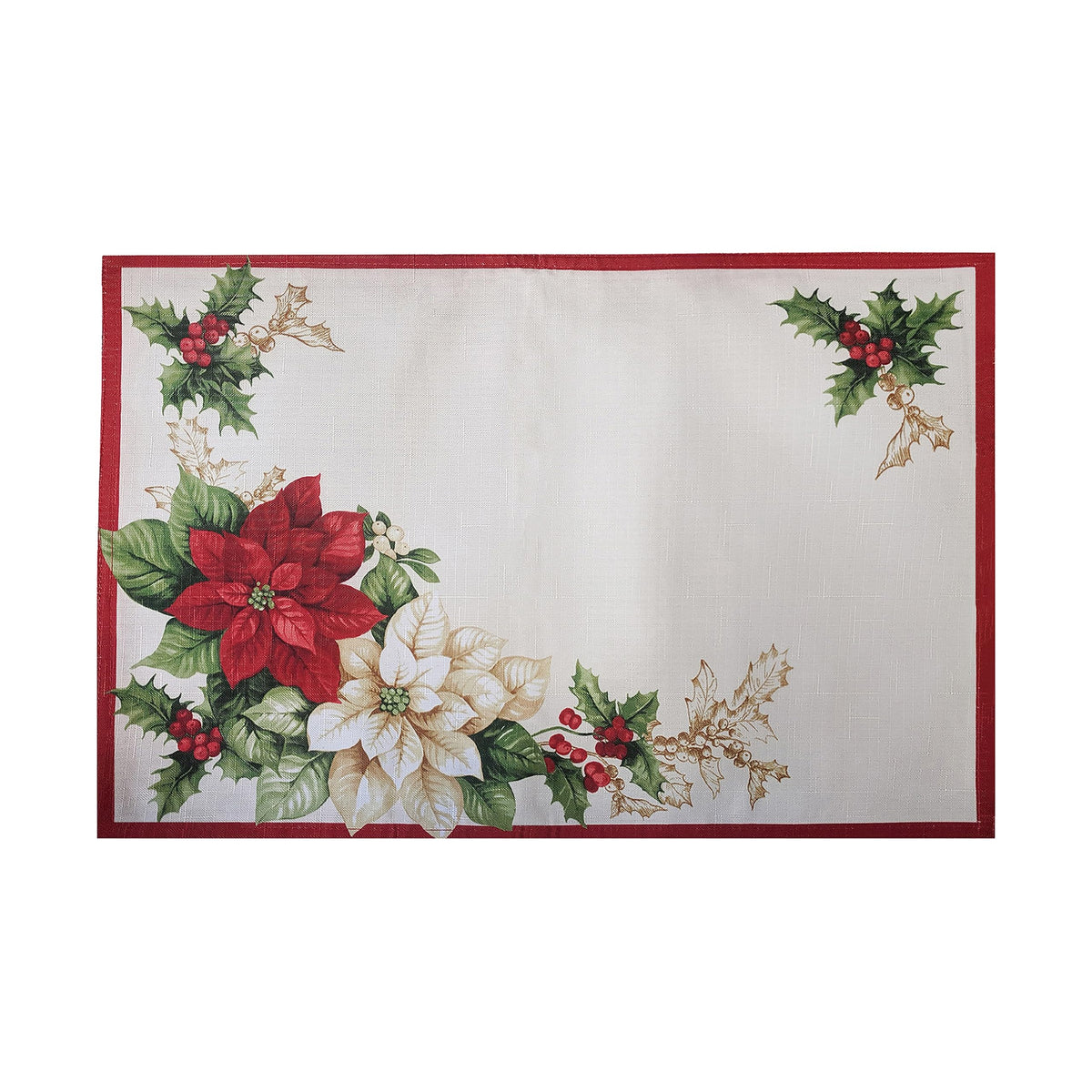 Red and White Poinsettias Placemat, Set of 4, Multicolor - 13" W x 19" L