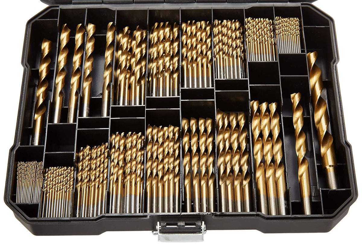 230 Pieces Titanium Twist Drill Bit Set, 135° Tip High Speed Steel, Size from 3/64" up to 1/2", Ideal Drilling in Wood/Cast Iron/Aluminum Alloy/Plastic/Fiberglass, with Hard Storage