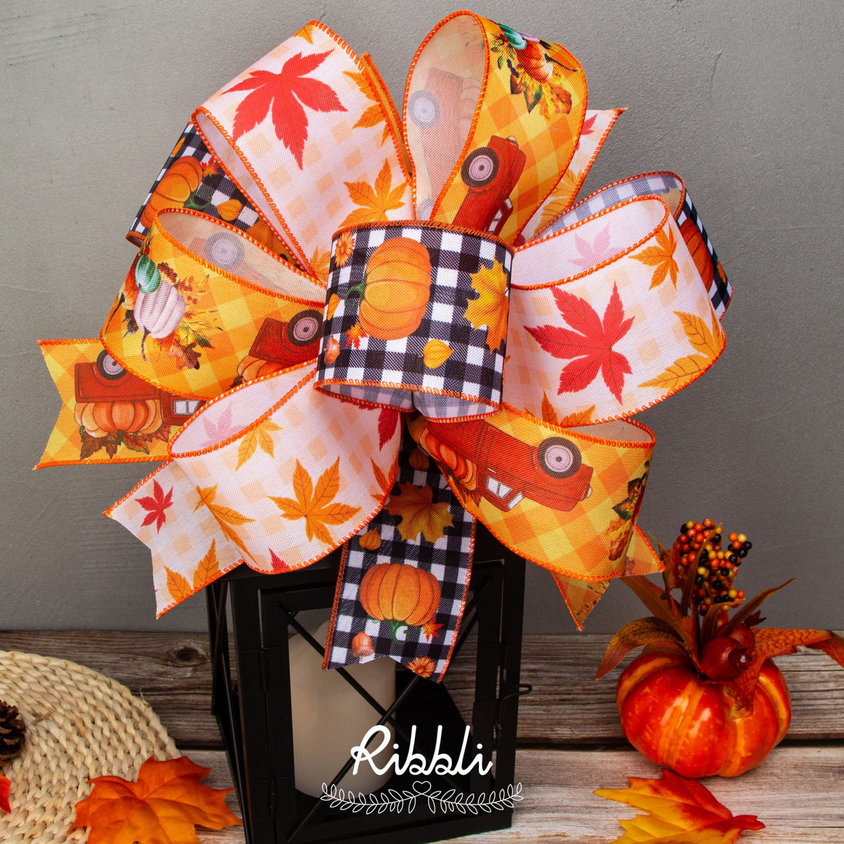 Fall Ribbon Wired 6 Rolls 2.5 Inch,Total 90 Feet(30 Yards), Hello Autumn/Vintage Truck/Pumpkin/Maple Leaves/Fall
