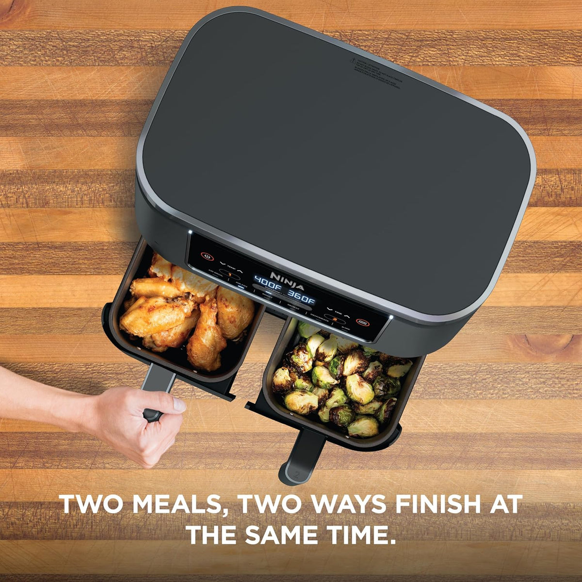 Ninja DZ201 Foodi 8 Quart 6-in-1 DualZone 2-Basket Air Fryer with 2 Independent Frying Baskets, Match Cook & Smart