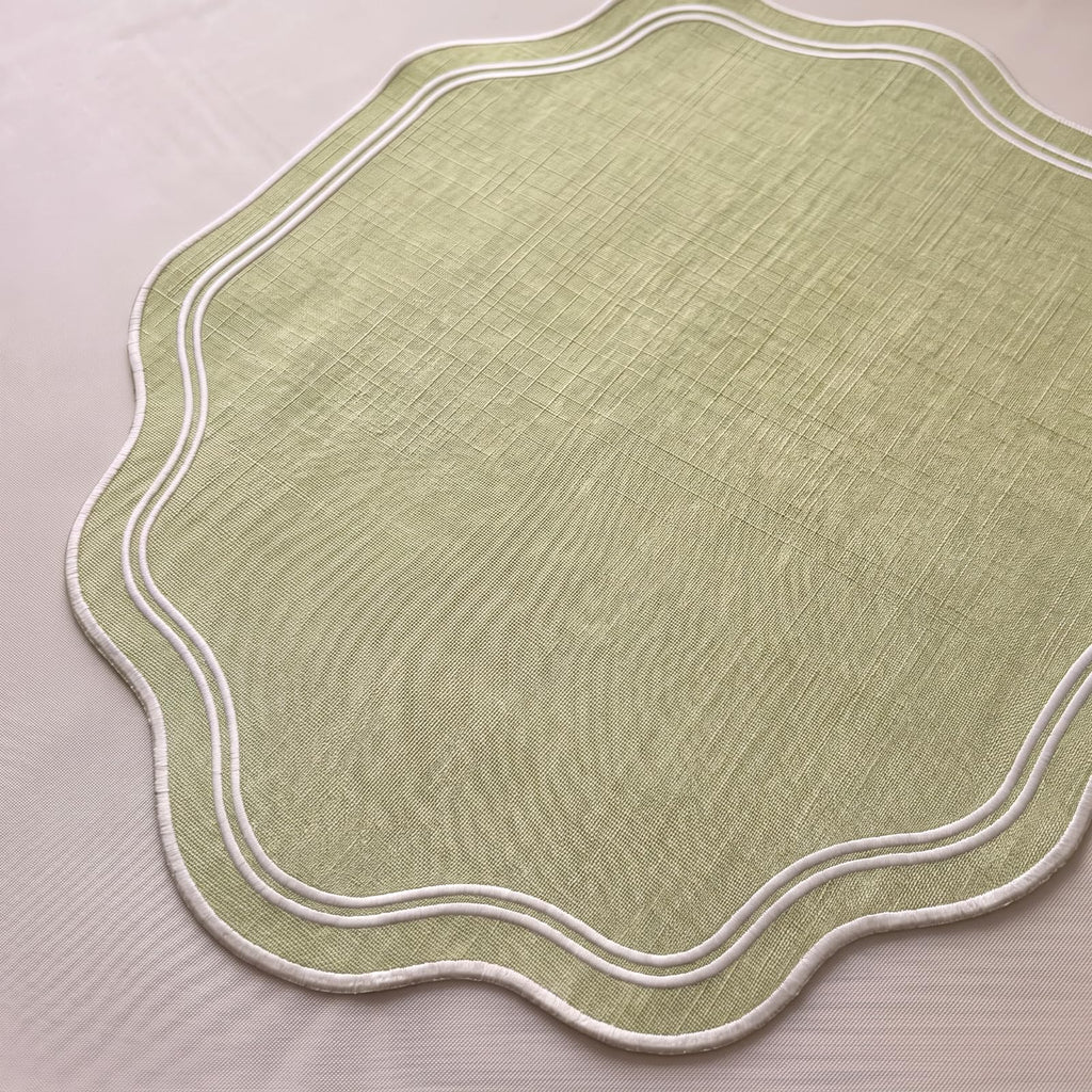 6 Pcs Cotton Placemats Cotton, Scalloped Edge Sage Green