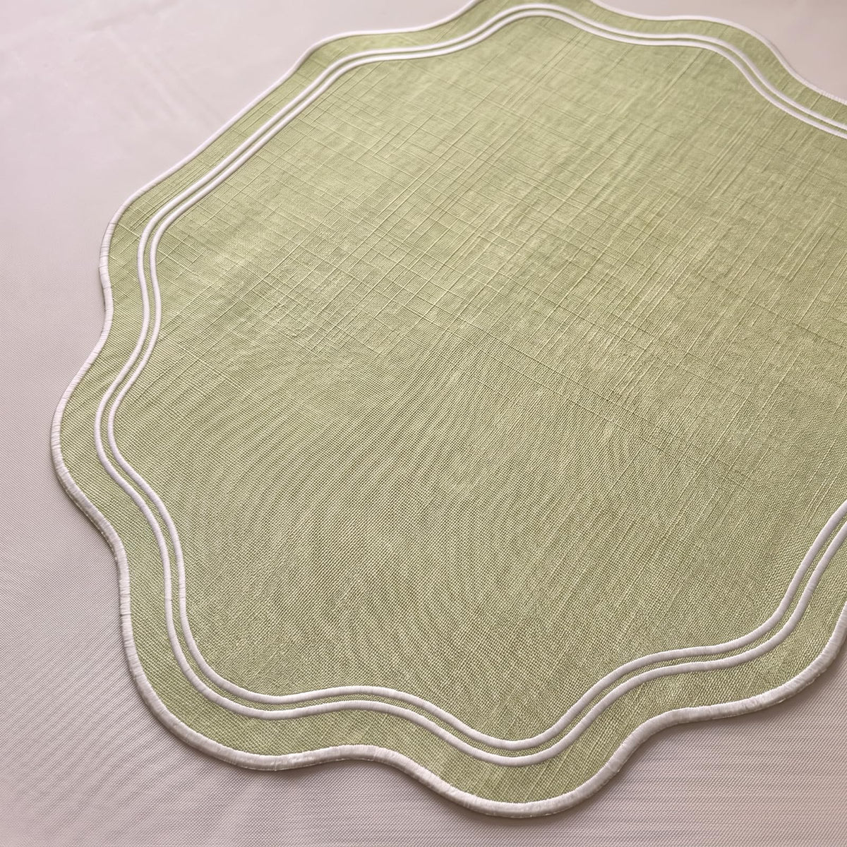 6 Pcs Cotton Placemats Cotton, Scalloped Edge Sage Green