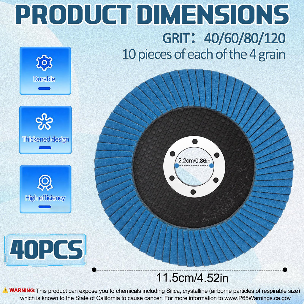 Landhoow 40 Pack 40 60 80 120 Grit Flap Discs 4 1/2 Inch for Angle Grinder 4.5 x 7/8 Inch Aluminum Oxide Sanding Disc Grinding Wheels Grinding Discs Abrasives Flapper Wheel for Wood Metal Sanding