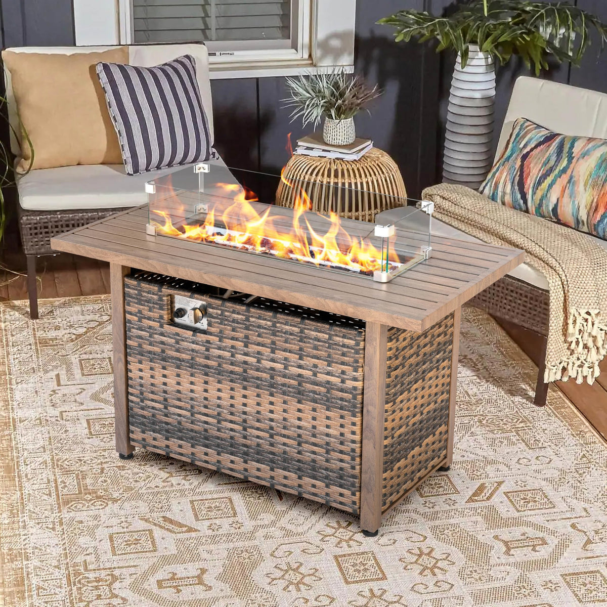 Tempered Glass Wind Guard for Rectangular Propane Fire Pit Table 28.7''*10.2''*5.5'' Inch, Durable Flame Guard Shield