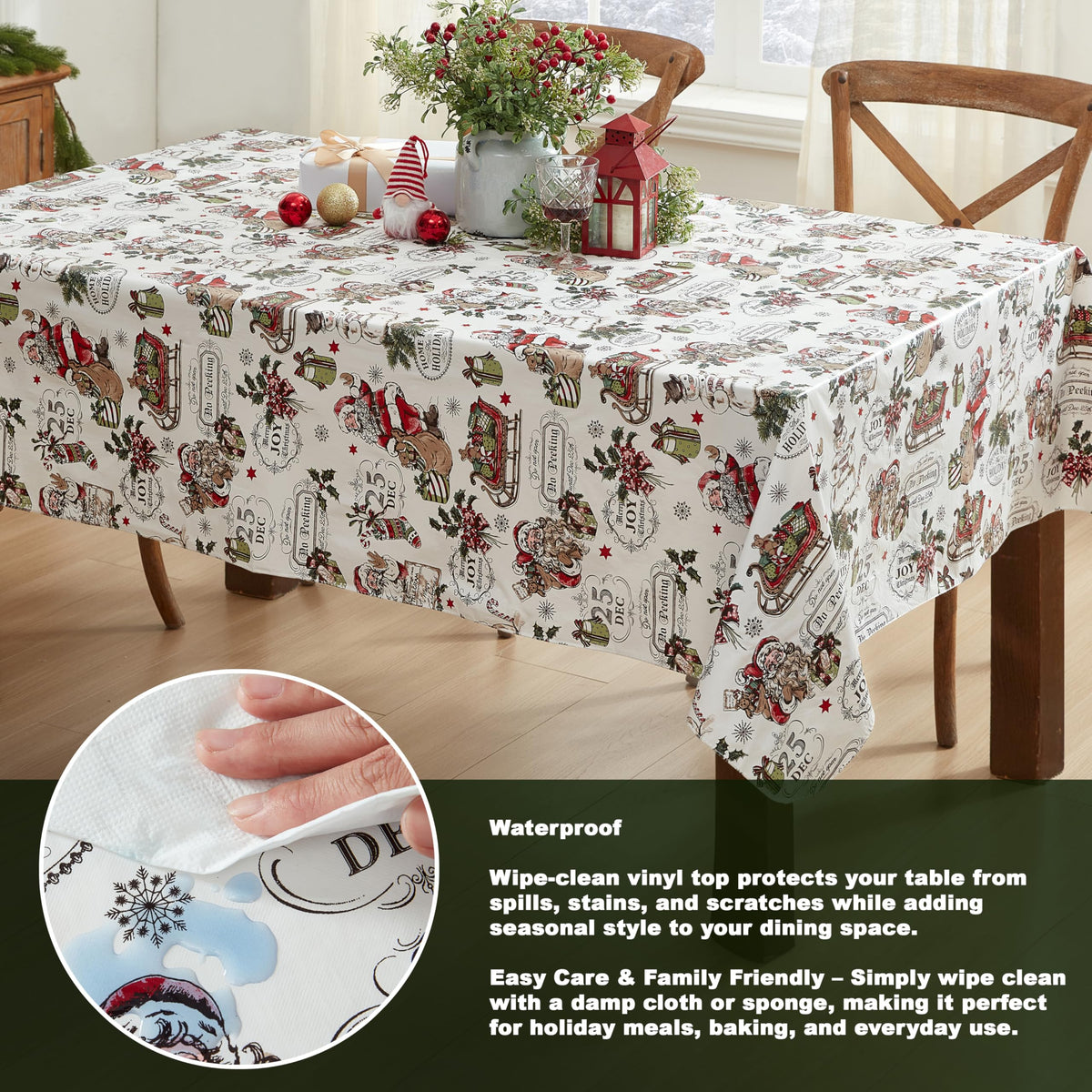 Vintage Nostalgia Christmas 52x70 Inch Rectangle Vinyl Tablecloth