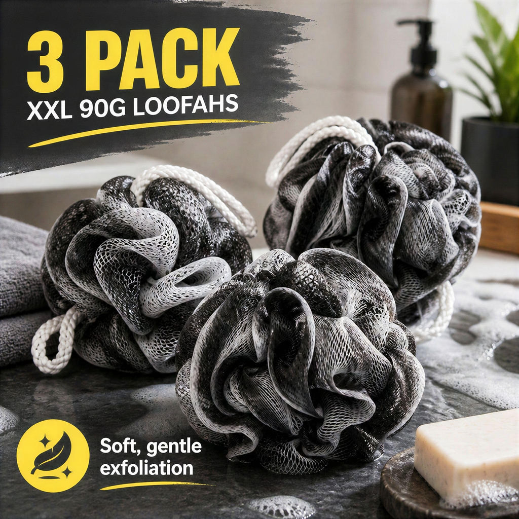 Exfoliating Loofah Body Scrubber for Shower: 3-Pack XXL 90g Loofah Sponge
